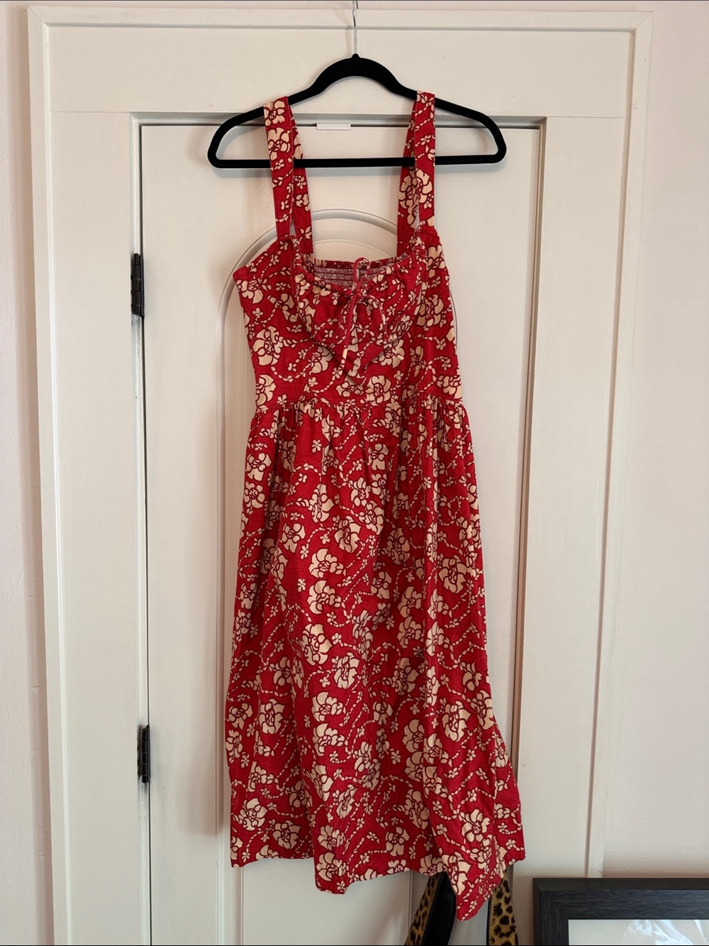 Free People Later Baby Red Floral Midi Dress with Cream Accents side M - Picture 2 of 5
